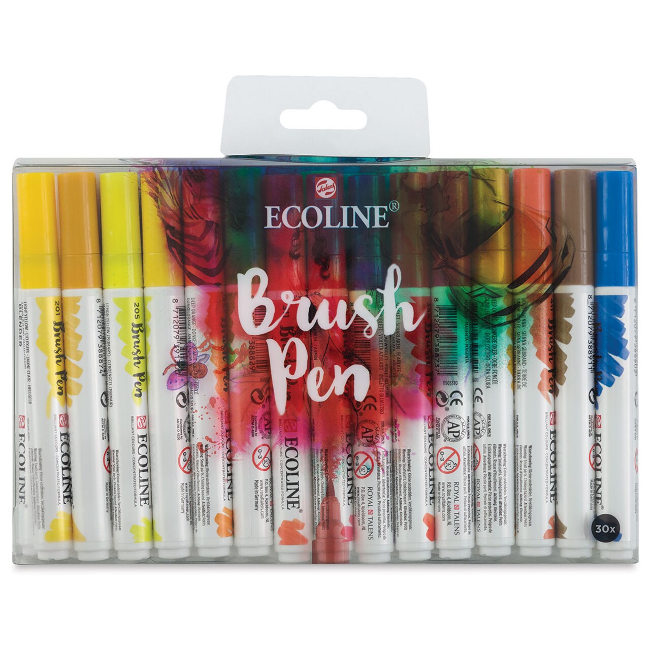 Royal Talens Ecoline Brush Pen Markers Set - Assorted Colors, Set of 30